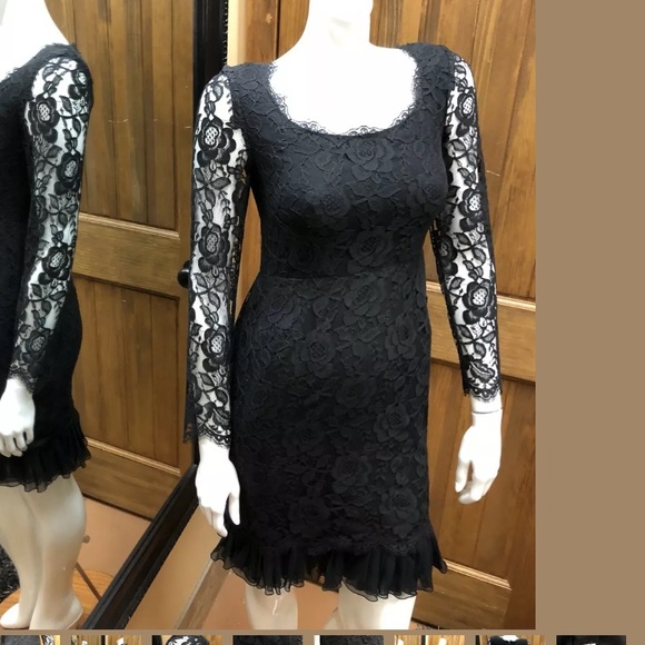 Serge & Real Black lace long sleeves dress S 2/4 - Picture 3 of 11